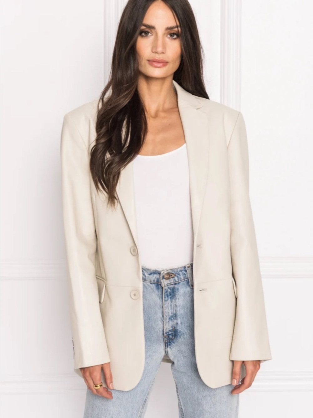 Lamarque Felina Beige Oversized Leather Blazer
